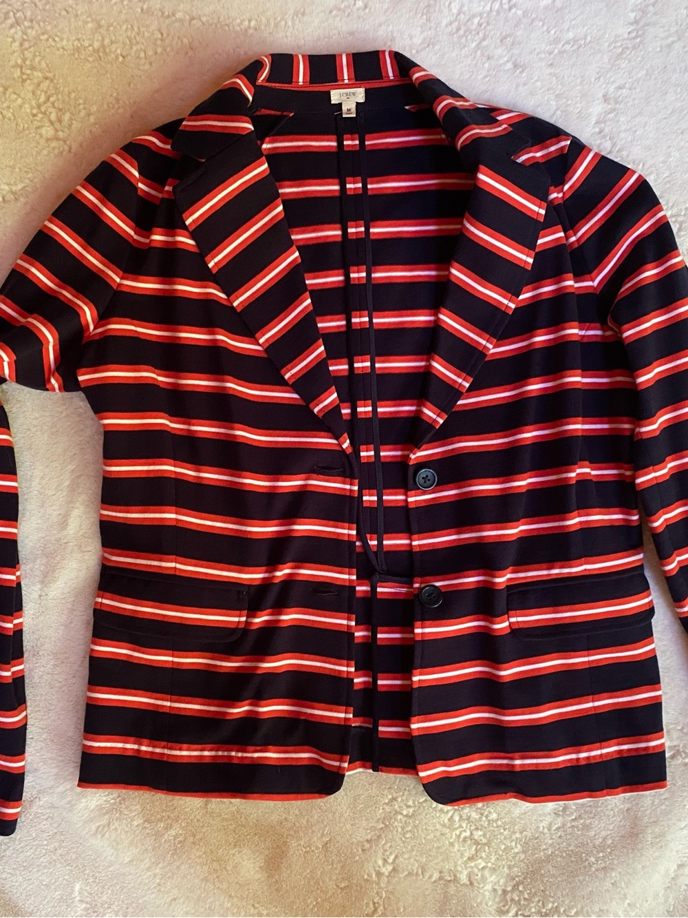 J. Crew Striped Navy Blue, Orange, and White Two-Button Blazer